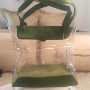 Large “Super Cute” Clear/Leather Trim Tote